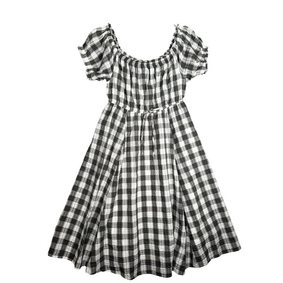 Torrid Peasant Midi Dress 1X Seersucker Black White Gingham Milkmaid Cottage - Picture 2 of 11